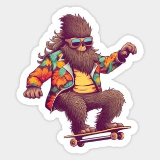 Hipster Bigfoot on Skateboard - Spooky Month Edition Sticker